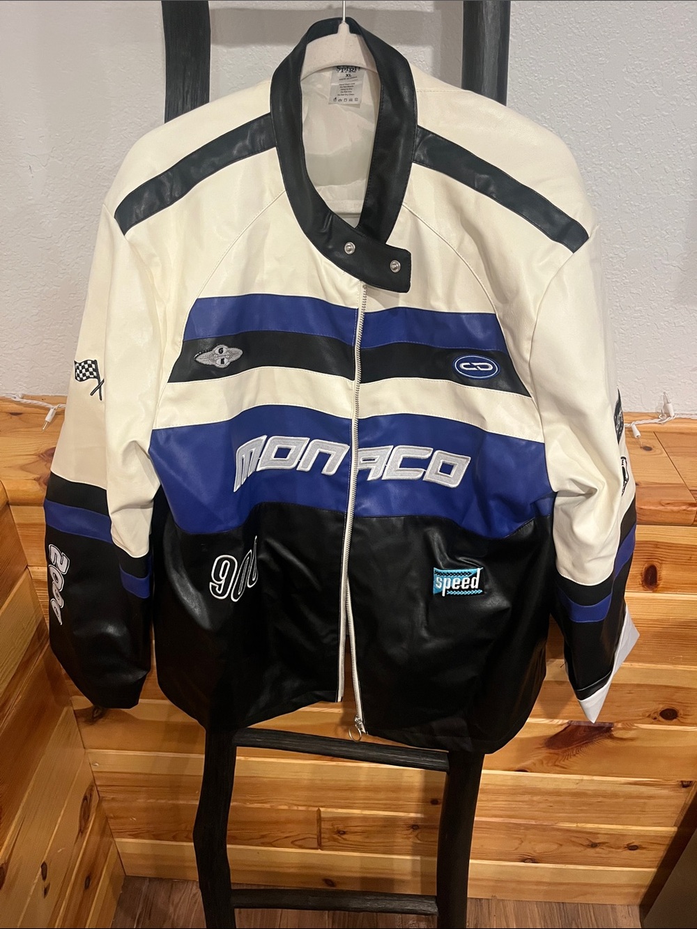Spirit White, Blue & Black Racing Bomber Jacket